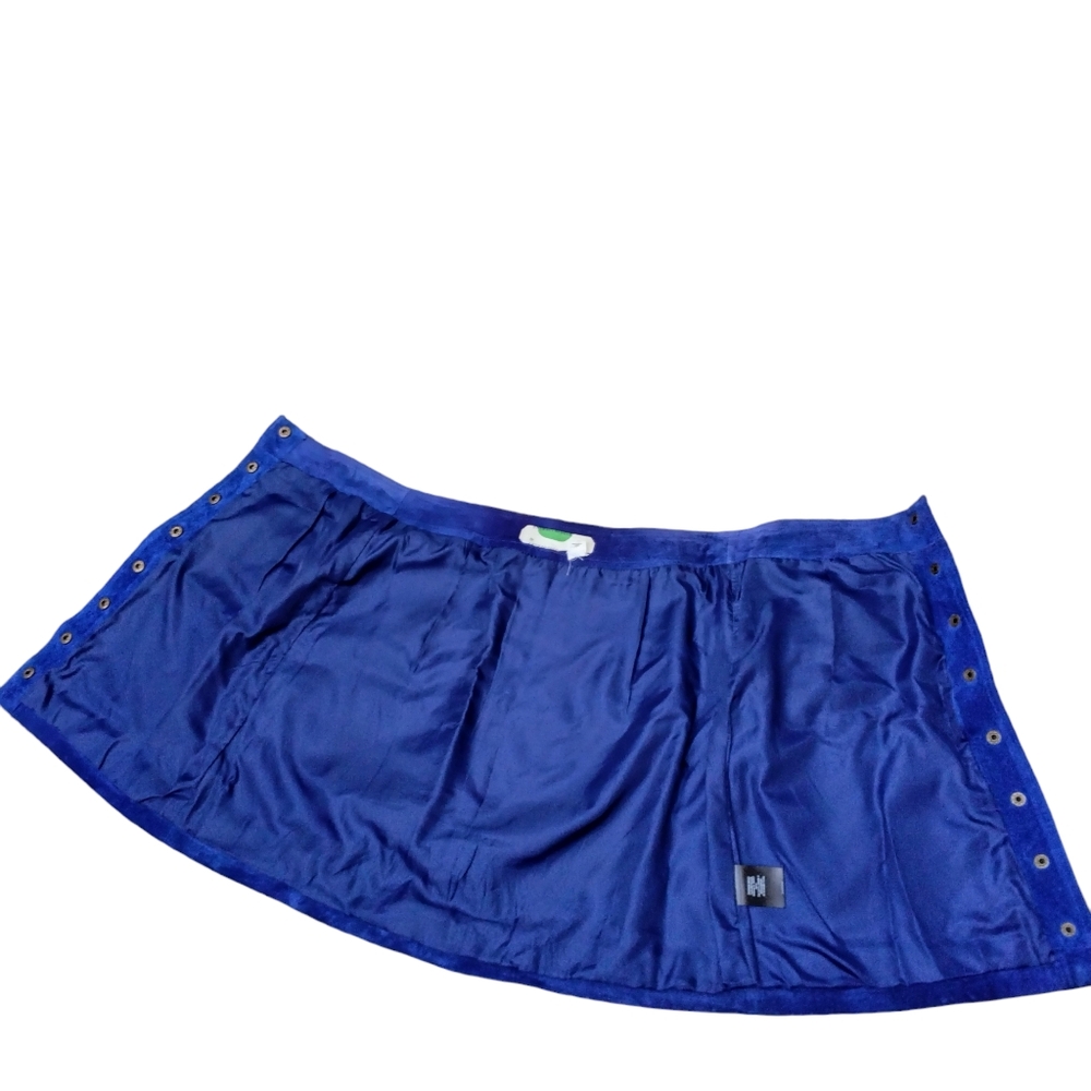 Anthropologie Blue 100% Suede Leather A-Line Button Down Skirt - Picture 7 of 11